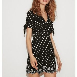 Express Black Petite Polka Dot Button Down Dress